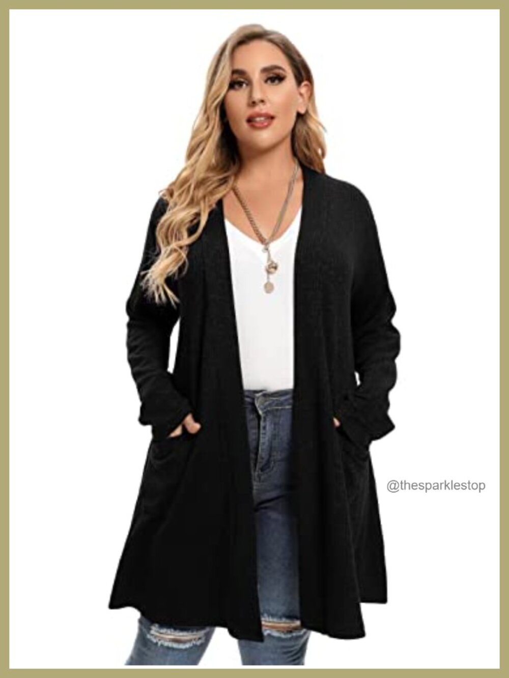Plus Size Open Front Knit Cardigan Sweater with Pockets Lightweight Long Sleeve